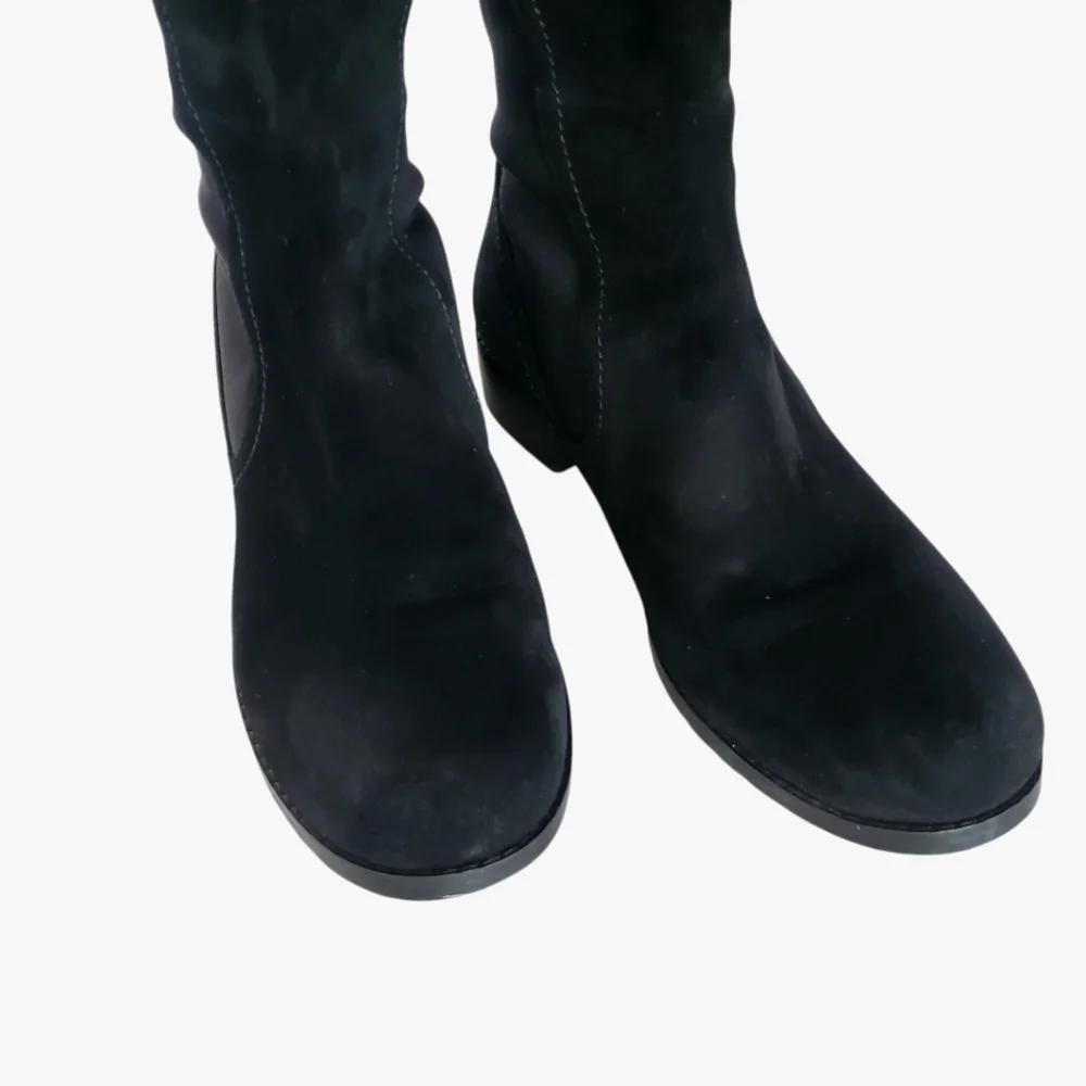 STUART WEITZMAN Langdon Black Suede Skin-Tight Over The‎ Knee Pull-On Boots SZ 8